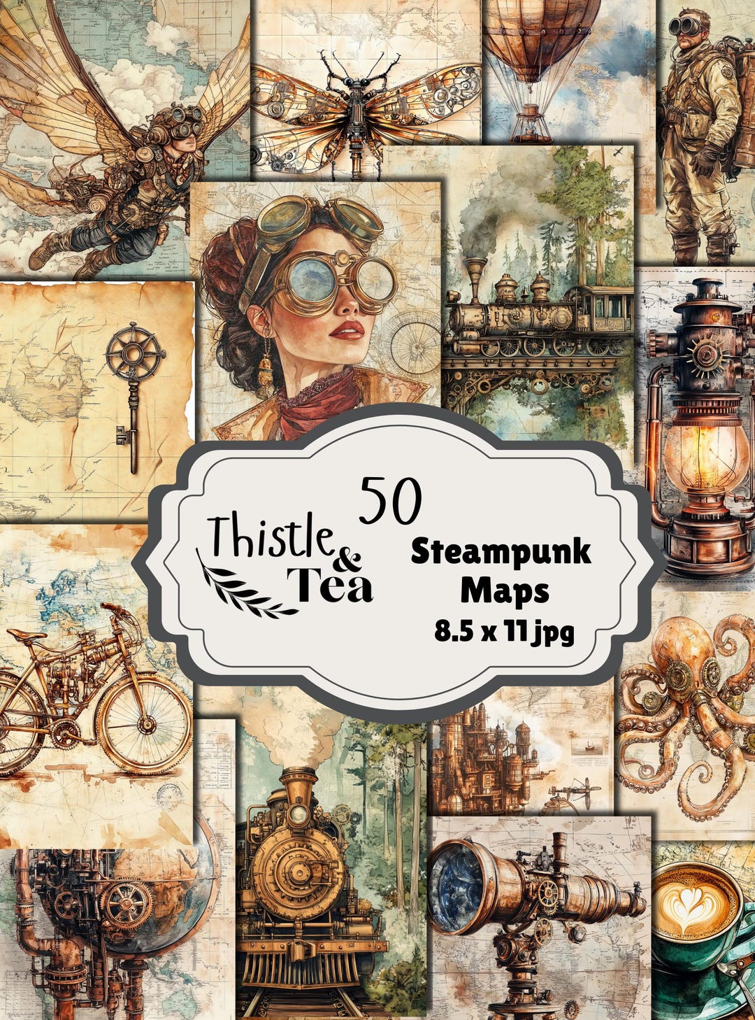Steampunk Racing Map Steampunk Maps: 50 Jpgs, 300 Dpi, 2550x3300, Commercial Use, Digital ...