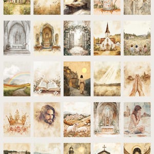Experience the gentle beauty of faith with this 50-page Christian-themed junk journal paper set. Each 8.5 x 11" JPG is thoughtfully designed with vintage-inspired illustrations—peaceful churches, open Bibles, radiant doves, and serene countryside scenes—perfect for prayer journals, scrapbooking, and creative devotionals. Subtle watercolor textures and warm, nostalgic tones invite reflection and inspiration, making this collection a heartfelt addition to your spiritual crafting projects.