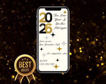New Year's Eve Invitation Template | Gold Sparkle Party Invite (Digital Download)