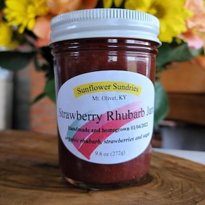 Strawberry Rhubarb Jam | Homemade Jam, Small Batch Jam, Farm Fresh Jam, Natural Jam, Low Sugar Jam, Housewarming Gift, Unique Gift, Vegan GF