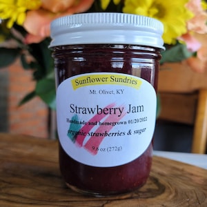 Strawberry Jam |  Homemade Jam, Small Batch Jam, Farm Fresh Jam, Natural Jam, Low Sugar Jam, Housewarming Gift, Unique Gift, Vegan GF