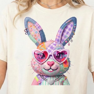 Easter Bunny PNG, Patchwork Coquette Bunny Design, Sublimation T-Shirt, Digital Download