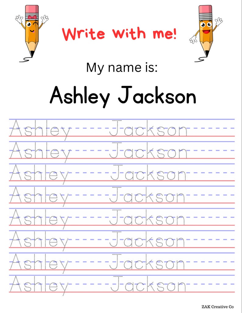 Custom Name Tracing Worksheet, Personalized, Printable, Handwriting ...
