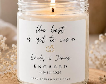 Vela de compromiso personalizada, Lo mejor está por venir, Regalo de compromiso para parejas, Regalo para recién comprometidos, Vela de soja con nombres y fecha personalizados