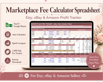 Marketplace Fee Calculator Spreadsheet, Etsy eBay Amazon Profit Calculator, Reseller Pricing Tool, Fee Tracker Excel Google Sheets Template