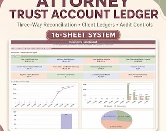 Attorney Trust Account Ledger Spreadsheet | Three-Way Reconciliation | IOLTA IOTA Client Ledger | Excel Google Sheets