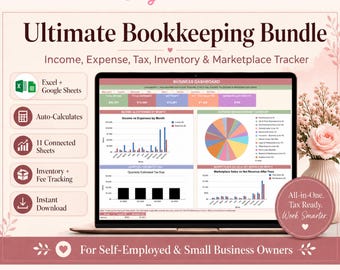 Self-Employed Bookkeeping Bundle, Small Business Spreadsheet, Tax Organizer (Excel Google Sheets)