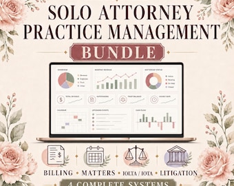 Solo Attorney Practice Management Bundle | Billing, Trust, Matters, Litigation (Excel, Google Sheets)