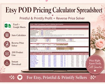 Print on Demand Profit Calculator, Etsy POD Pricing Spreadsheet (Excel/Google Sheets)