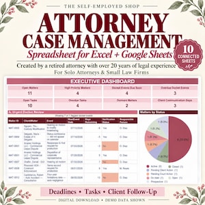 Attorney Case Management Spreadsheet – Legal Matter & Docket Tracker for Excel and Google Sheets