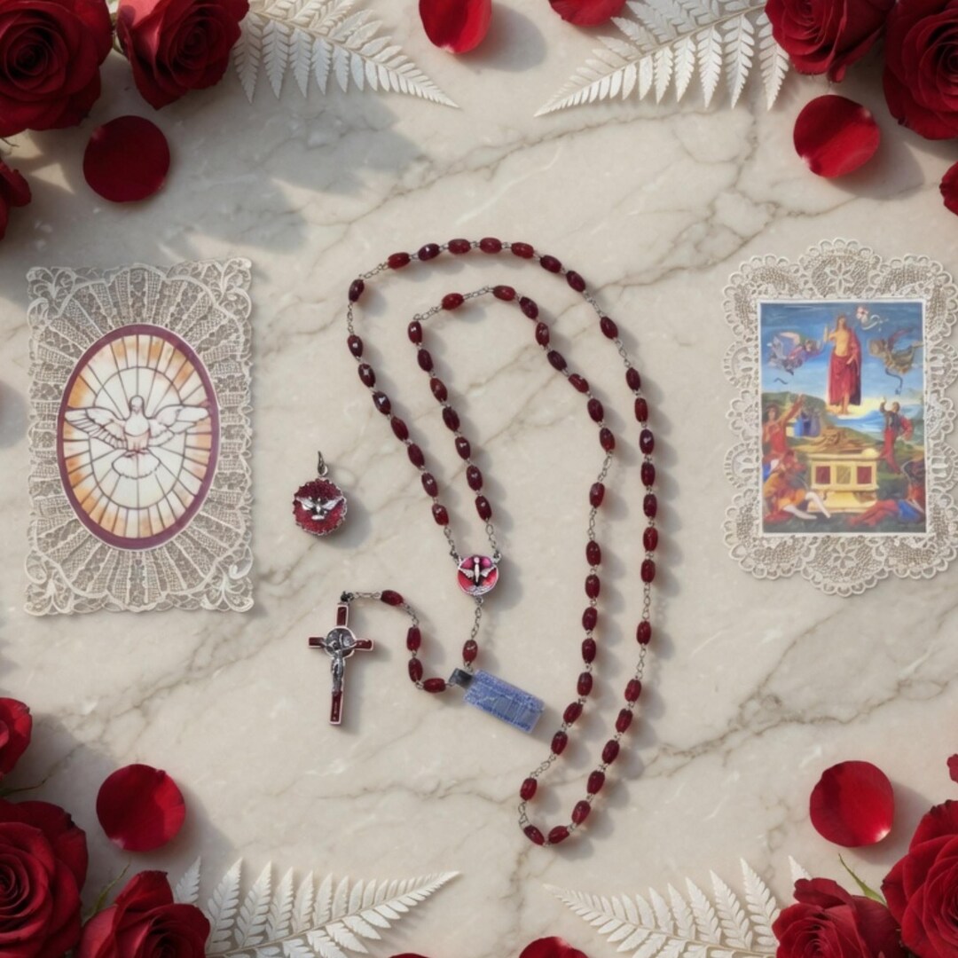Red Holy Spirit Pentecost Rosary | Italian Rosary With Dove Center ...