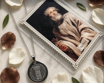 St Peter's Holy Door Necklace & Italian Lace Holy Card — Stainless Steel Jubilee Medal — St Peter Prayer Card — Pilgrims of Hope Keepsake