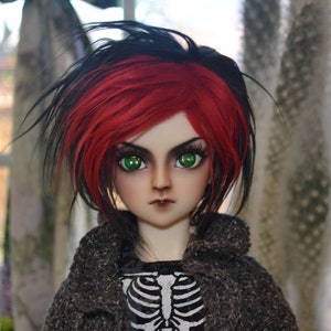 Red And Black fur wig for BJDs