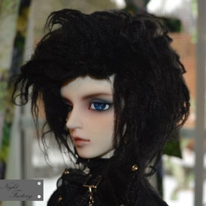 8/9 Curly Black fur wig for SD Bjds