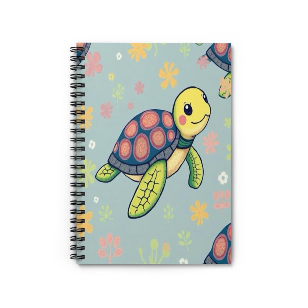 Turtle With Notebook Cheerful Turtle Spiral Notebook - Floral Design - Etsy