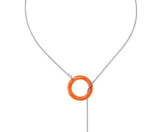 Necklace- "Tie" in bright orange.