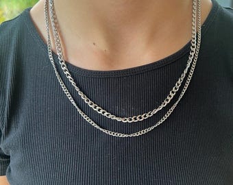 Men's Chunky Curb Chain Necklace – Silver Stainless Steel Cuban Chain Necklace, Streetwear & Waterproof Jewelry, Gift Idea