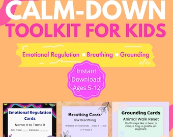 Kit de herramientas para la calma infantil / Tarjetas de regulación emocional / Respiración y conexión a tierra imprimibles / Apoyo para la ansiedad y el TDAH / Descarga instantánea