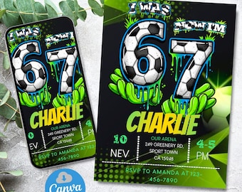 6 7 Birthday Invitation: Boys 7th Birthday Digital Invite INSTANT DOWNLOAD Canva Template