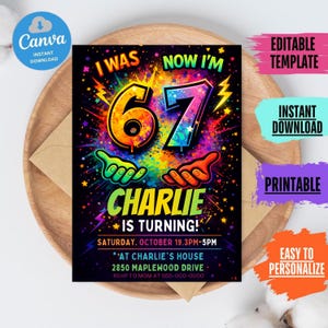 Six Seven Birthday Invitation, I Was 6 Now I'm 7 Invite, Editable Party Template, Kids Birthday invitation, DIY text, instant download