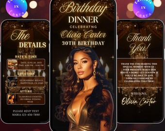 Elegant Lux Gold Birthday Dinner Invitation: Editable Canva Template (Digital Download)