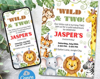 Party Animals Birthday Invite, Safari Animals Birthday Party, Editable Colorful Any Age Birthday Invite, Calling All Party Animals Invite