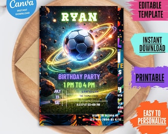 Soccer Birthday Invitation, Soccer Party Invite, Football Birthday Evite, Soccer Party Invitation, Boy Birthday Party, Canva Editable