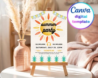 Summer Party Invitation Template, Editable Summer Birthday Invite, Fun in the Sun Party Invitation, Tropical Summer Celebration, Canva