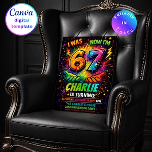 Invitación de cumpleaños para niños de 6 años | Invitación para fiesta de cumpleaños número 7, invitaciones para fiestas de cumpleaños infantiles, PDF editable/Canva