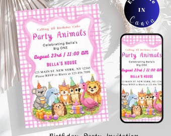 Calling All Party Animals Invitation: Editable Animals in Party Hats Any Age (Digital Download)