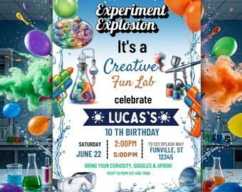 Editable Science Lab Birthday Invitation, Mad Scientist Water Party Invite, Kids Water Splash Birthday, STEM Birthday Invitation