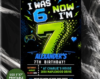 Six Seven Meme Birthday Invitation, 7th birthday invite boy, I Was 6 Now I’m 7 birthday invite, Retro gaming style invitation, pixel meme