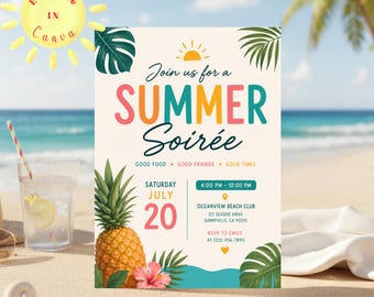 Summer Bash Invite Template, Printable Beach Party Decor, Schools Out Soiree