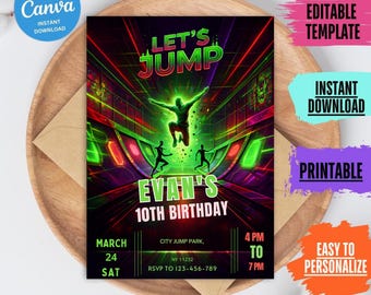 Trampoline Park Birthday Invitation: Editable Jump Party Template (Digital Download)