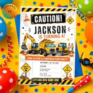 Editable Construction Invitation Construction Boy Birthday Invitations Dump Truck Party Invite Printable Template Digital ( 5*7 in )