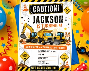 Editable Construction Invitation Construction Boy Birthday Invitations Dump Truck Party Invite Printable Template Digital ( 5*7 in )