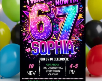 Six Seven Birthday Invitation | I Was 6 Now I'm 7 Party Invite, 7th Birthday Party Invites, Kids Birthday Invitation, Editable PDF/Canva