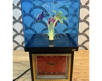 NEW Yirng Shehng 1980 Fiber Optic Rotating Flower Clock 15"x8"x8" NOS