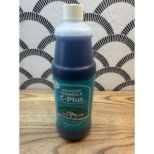 May include: A bottle of C-Plus heavy duty laundry detergent. The bottle is teal and white with a white cap. The liquid inside is dark blue. The label reads "Advanced Formula C-Plus". The bottle contains 32 fl oz.