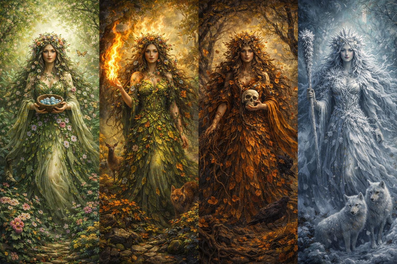 Mother Nature Goddess Art Print Elemental Seasons Fantasy Wall Art ...