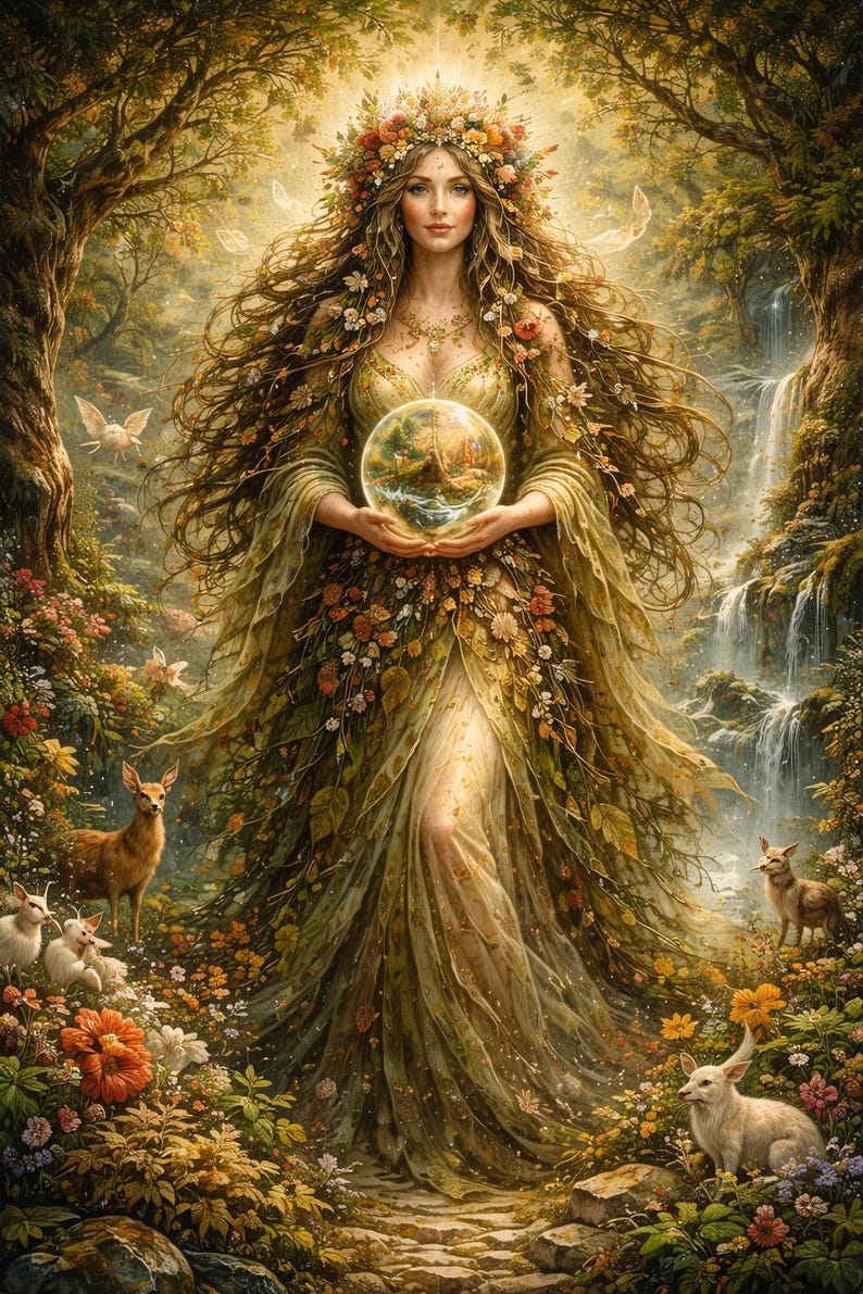 Mother Nature Goddess Art Print Elemental Seasons Fantasy Wall Art ...