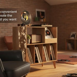 Large Record Player Stand with Vinyl Storage, Turntable Stand Cabinet, Walnut Record Player Table Holds 300 Albums