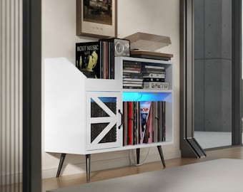 Record Player Stand Vinyl Record Storage Cabinet, Large Turntable Stand, Mid Century Record Console Table, Album Storage Unit