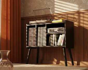 Record Player Stand with Vinyl Storage, Mid Century Modern Turntable Stand, Record Player Table, Vinyl Record Cabinet