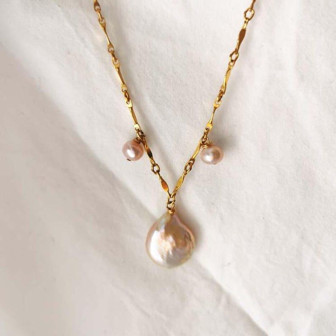 Pink Baroque Pearl Necklace and Earrings Set – 14K Gold Filled - Etsy