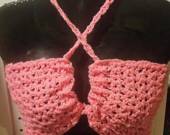 Pretty in Pink Medium/Large Crocheted Bra Top-Handmade!