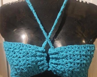 Teal Small/Medium Crocheted Bra Top-Handmade!