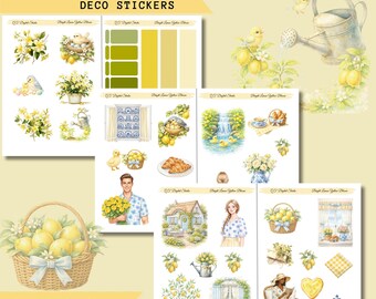 Bright Yellow Lemon Bloom– Deco Stickers,Printable Sticker Bundle