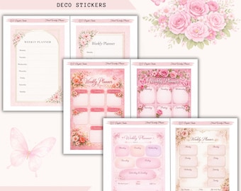 Floral Weekly Planning – Deco Stickers,Printable Sticker Bundle.