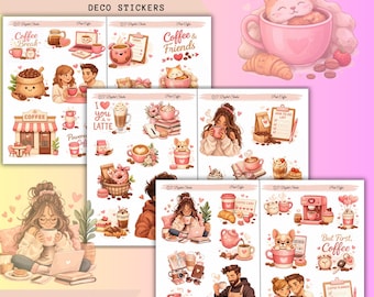 Pink Coffee– Deco Stickers,Printable Sticker Bundle
